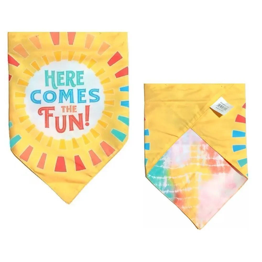 Sun Squad Reversible Pet Bandana HERE COMES THE FUN! Tie-Dye Printed. One Size